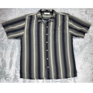 Tommy Bahama Mens Large 100% Silk Grey Ombre Stripe Short Sleeve Camp Shirt L